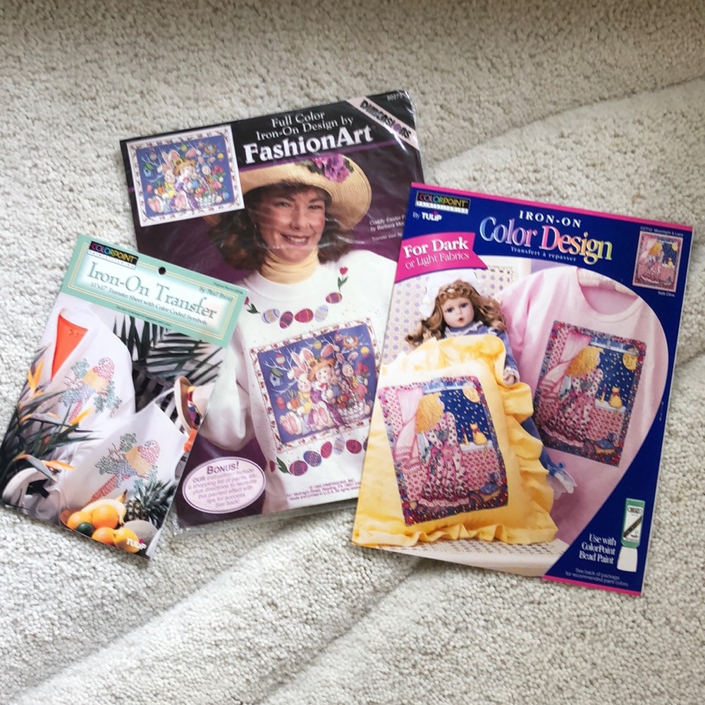3 NWT fun sets of iron fabric designs for decorate
